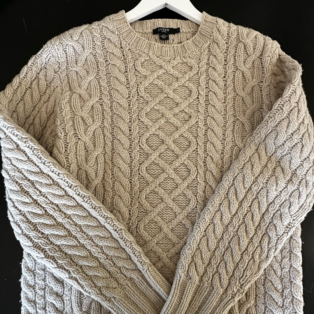 J. Crew Rory Gilmore Men's Wool Hand knit Cable Knit Cream sweater